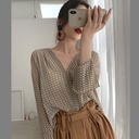 Women's Split Long Sleeve Printed Chiffon Shirt Fashionable Retro Elegant Versatile Top