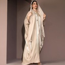 A women's abaya made of shiny silk and satin, featuring a beautiful and attractive modern design 