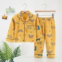 Children's Pajamas Boys' Cotton Long-sleeved Medium And Big Cardigan Lapel Homewear
