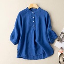 Artistic Vintage Stripe Stand Collar Shirt Women's Loose Slim-fit Casual Shirt