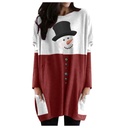 Stand-Alone Snowman Print Long Sleeve Pocket Long T-Shirt