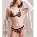 Women's Flocked Embroidered Mesh Underwireless Bra Set