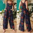 Women's Loose Printed Side Pocket Overalls