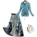 Ink Printed Pleated Skirt Suit