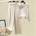 Lapel Knitted Sweater All-match Wide-leg Pants Suit