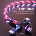 كابل شحن مغناطيسي دوار بزاوية 540 درجة مع إضاءة LED مناسب لـ iPhone وMicro USB وType C