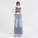 Women's A- Line Denim Skirt Fashion Wash Long Skirt