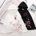 Women's Plum Embroidered Fleece Warm Hooded Long Sleeve Sweatshirt