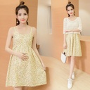Fashion Maternity Skirt Fresh Summer Four Color Small Floral Maternity Skirt Two Piece Wash Water Cotton Net Vest Skirt