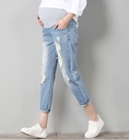 Fashion maternity pants summer tide hole jeans seven points loose thin tight stretch