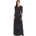 Striped round neck 3/4 sleeve high waist dress