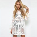Embroidered Bell Sleeve Lace Perspective Dress