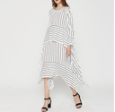 Europe and the United States loose large size striped straps long sleeves thin irregular dress female autumn