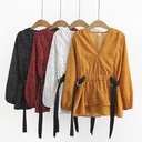 V-neck polka dot streamer long sleeve shirt