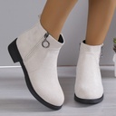 Square Heel Suede Round Buckle Side Zipper Short Tube Female Plus Size