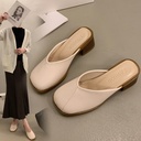 Square Toe Casual Mid Heel Half Outdoor Slippers