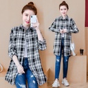 Mid-Length Long-Sleeved Cotton Loose Plaid Coat
