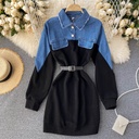 Fashion Retro Denim Stitching Slim Dress
