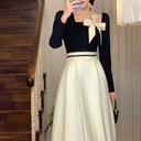 French Style Temperament High Waist A- Line Square Collar Dress