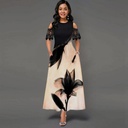 Women's Printed Lace Sleeve Long Patchwork Dress