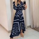 Women's V-neck Printed Irregular Swing Dress