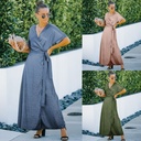 European And American V Neck Short Sleeved Satin Dress