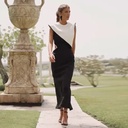 Women's Sleeveless Black And White Color Matching Suit Skirt