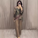 Fashion Hand-painted Printed Shirt Top Wide Leg Pants Two-piece Set